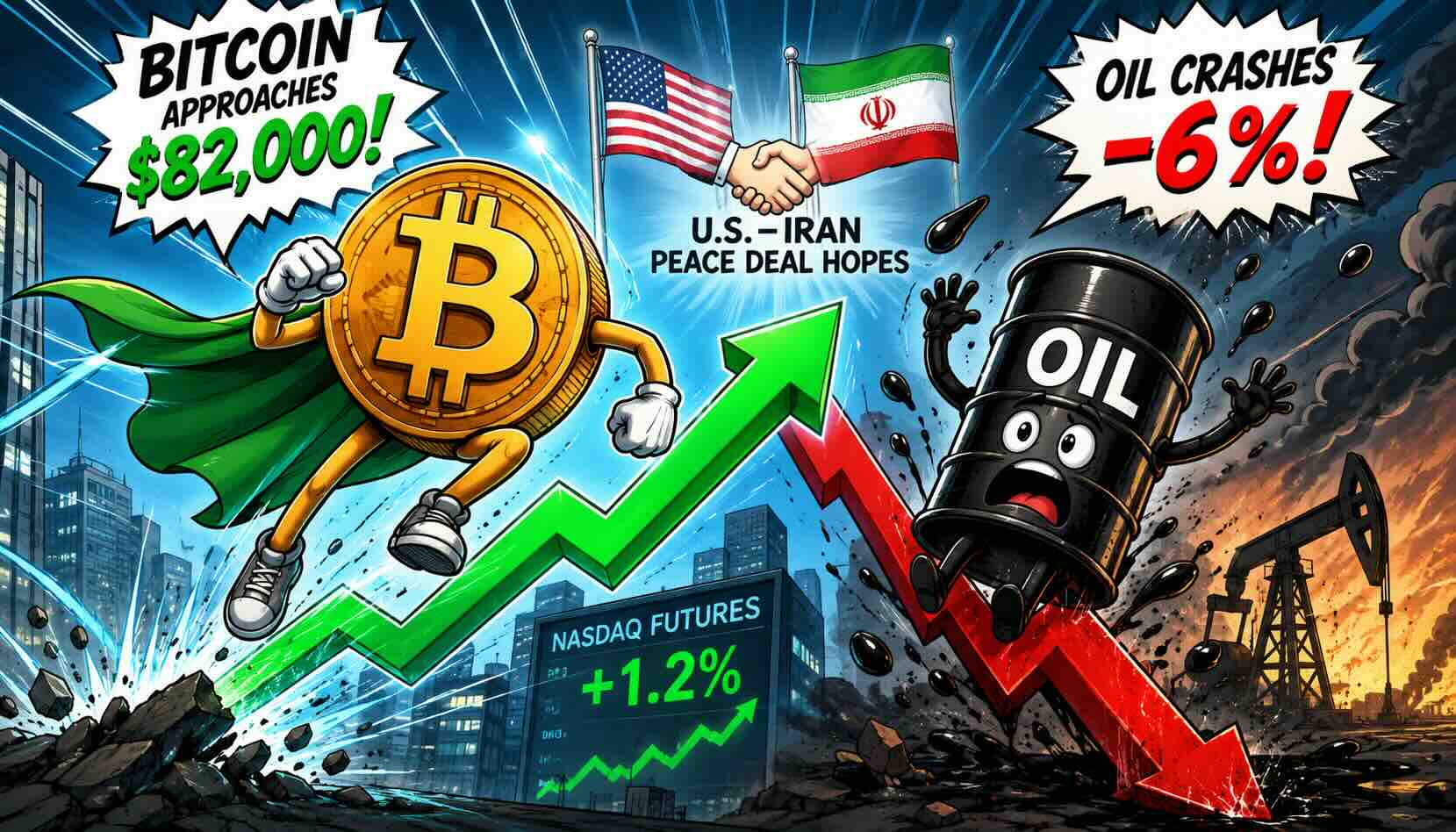 Bitcoin Approaches $82,000 as Oil Crashes 6% on Fresh Iran Peace Deal Hopes