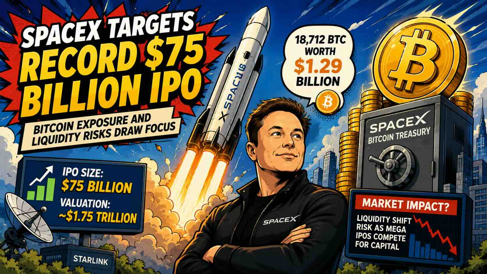 SpaceX Targets Record $75 Billion IPO as Bitcoin Exposure and Market Liquidity Risks Draw Focus