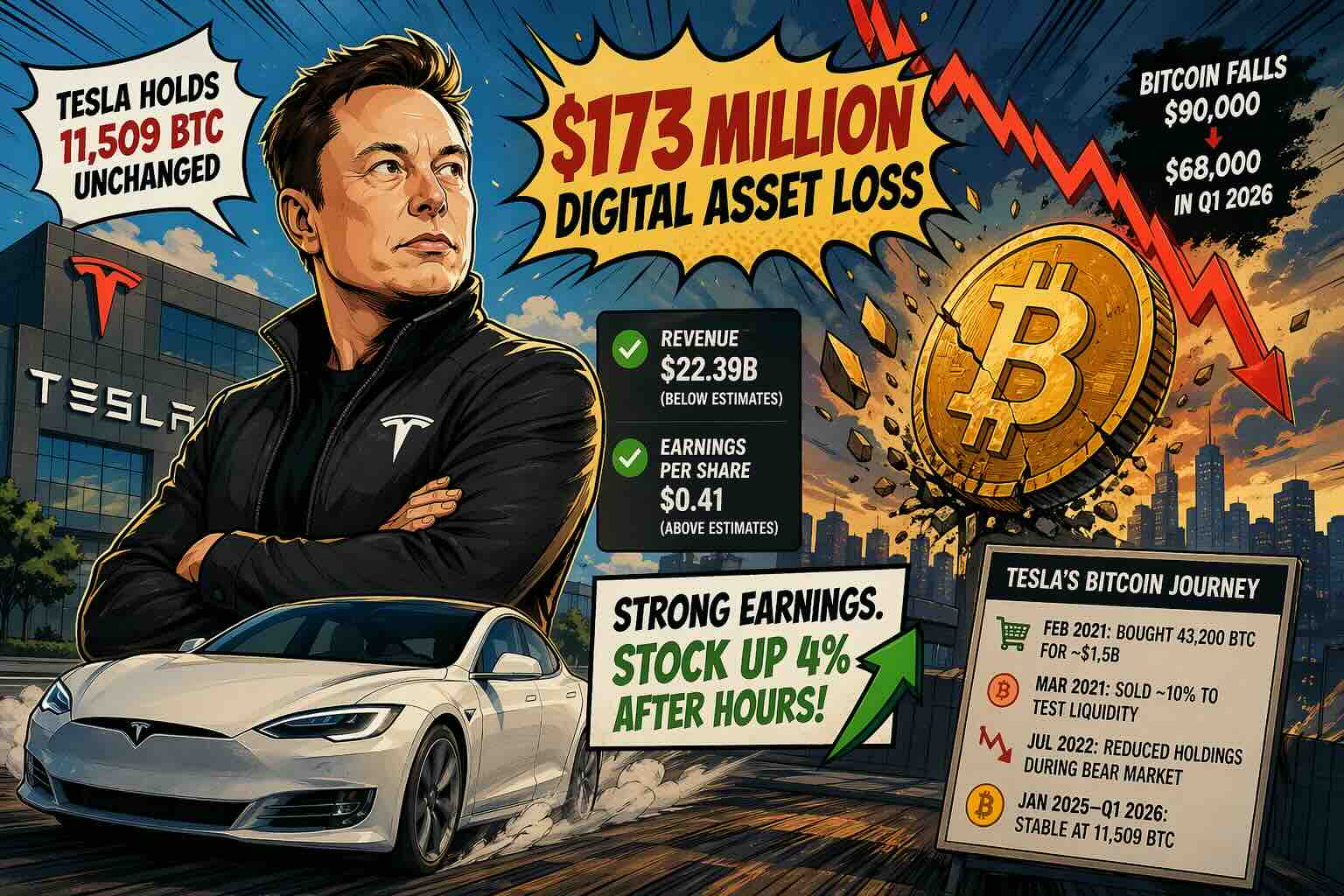 Tesla Holds Bitcoin, Takes $173M Hit as Market Swings